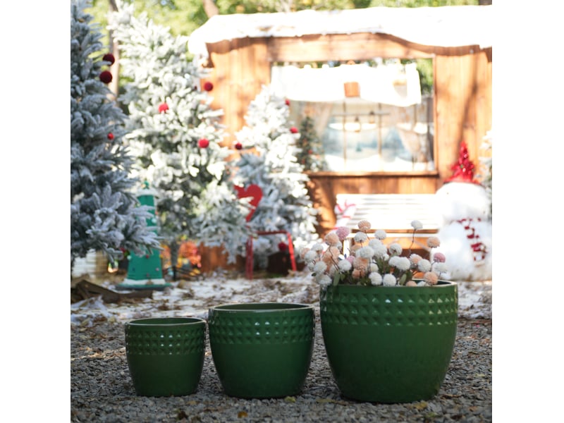  Lot de 3 pots de fleurs en céramique ø 38,130,522,9 cm – vert clair antique – trou de drainage intégré  - Conforama B