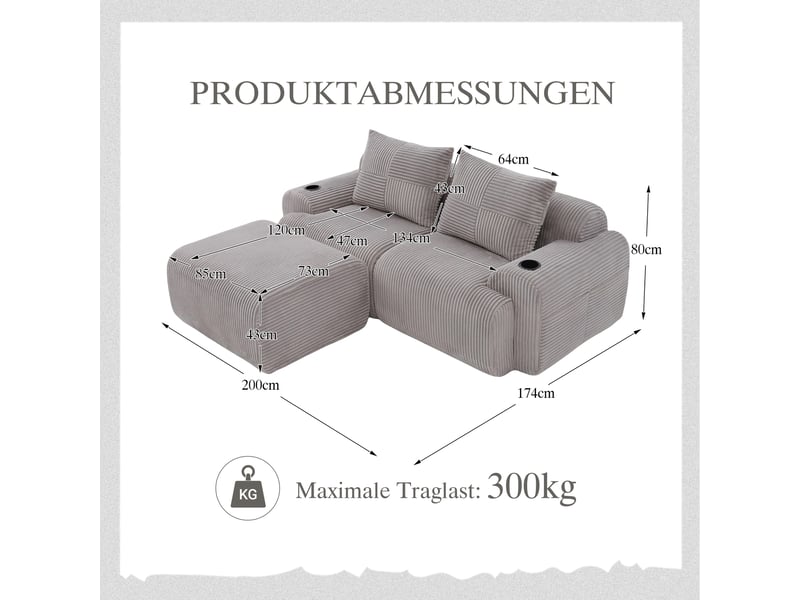  Canapé d'angle réversible fixe 2 places tissu gris clair  - Conforama C