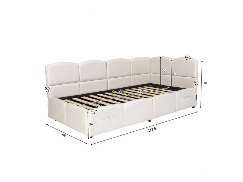  Lit coffre 90x200 cm avec sommier à lattes et ports usb-ausb-c, velours beige  - Conforama C