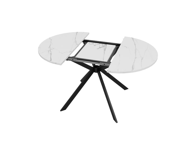  Table à manger extensible 100140x100x75 cm pour 4-6 personnes, plateau ovale extensible effet marbre, pieds en métal, design moderne salle à manger - mdf-blanc  - Conforama E