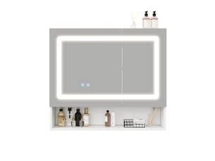 Armoire de salle de bain à miroir led avec 2 portes, 3 espaces de rangement et anti-buée, blanc, 80 × 17 × 70 cm