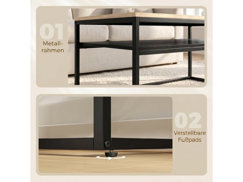  Table basse avec étagère, style industriel moderne, table de salon pour salon et chambre, dimensions 100 x 59 x 47 cm, finition chêne  - Conforama E