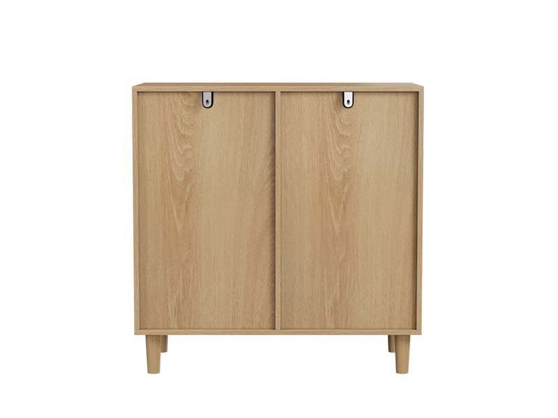  Meuble de rangement à linge avec 2 paniers amovibles et 2 compartiments, en mdf, pour salle de bain, chêne  - Conforama E