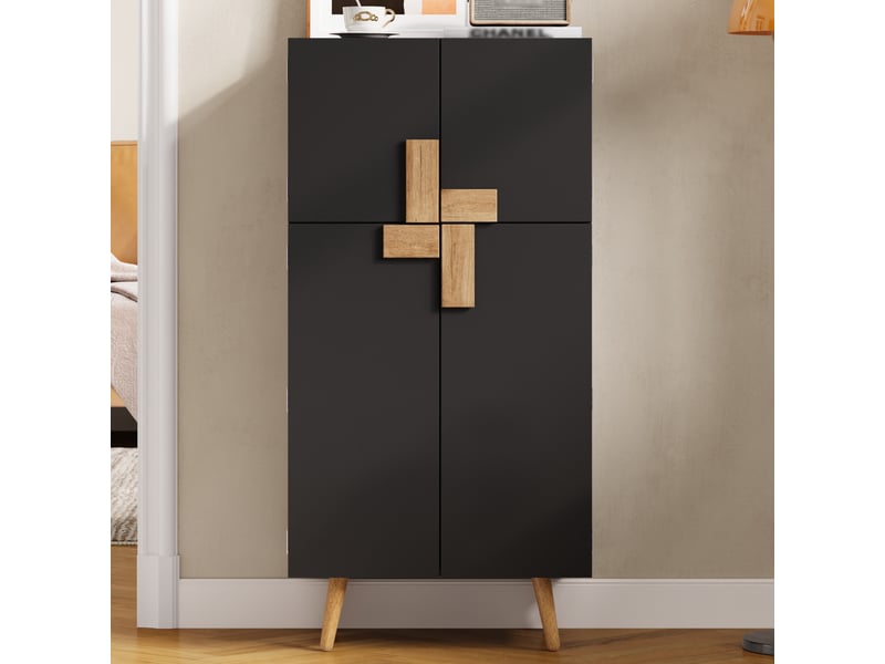 Armoire de cuisine colonne haute avec 4 portes, rangement avec étagères sur portes et tablettes réglables - Conforama E