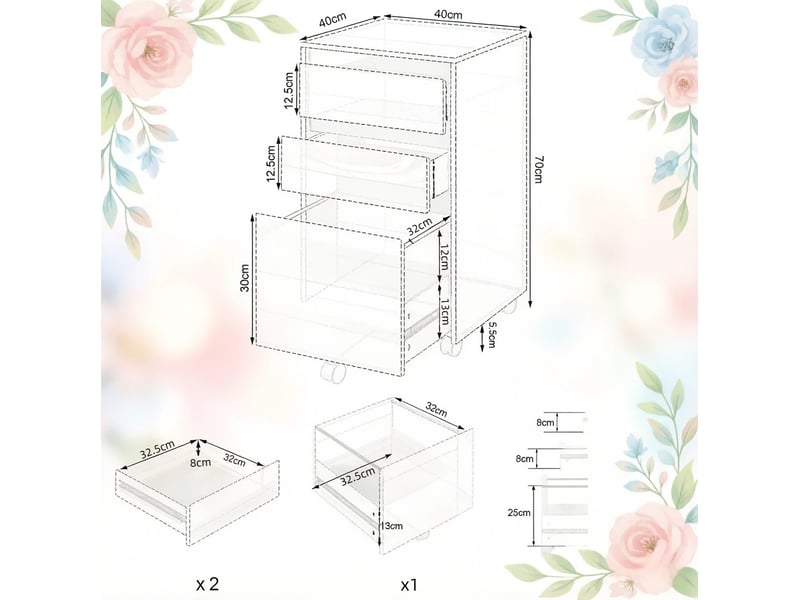  Caisson de bureau mobile à 3 tiroirs pour dossiers a4, noir et chêne foncé  - Conforama E