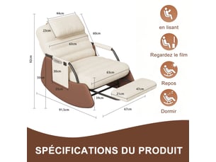 Fauteuil à bascule en laine d'agneau - 91.5 x 67 x 92 cm-beige - chaise à bascule ergonomique avec repose-pieds et dossier réglable