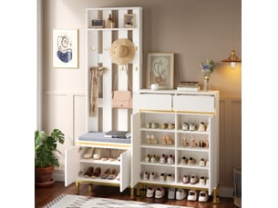 Vestiaire d’entrée avec banc, meuble à chaussures et led, 80x35x103 cm blanc