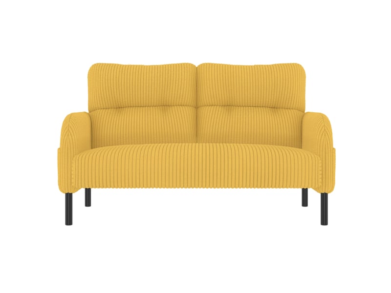  Canapé 2 places en velours côtelé jaune moutarde avec fauteuil et pouf, ensemble 3 pièces modulable  - Conforama A