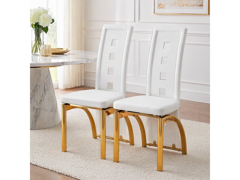  Lot de 2 chaises de salle à manger blanches et dorées en pu et métal, 43 x 49 x 102,5 cm  - Conforama C