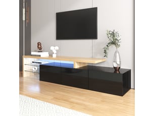 Meuble tv coloris noir 197.5 cm NECHE Façade Brillante,avec Lumière