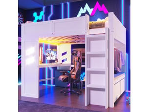 Lit mezzanine 140x200 cm <strong>HAVRYA</strong>  <strong></strong> coloris blanc