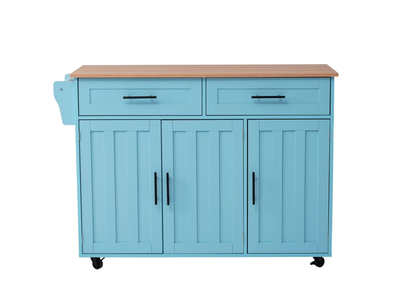 Desserte de cuisine à roulettes avec plateau rabattable en mdf bleu clair  - Conforama A