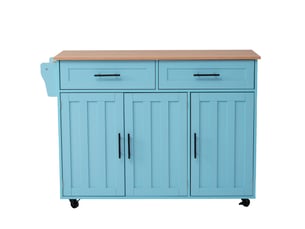 Desserte de cuisine à roulettes avec plateau rabattable en mdf bleu clair