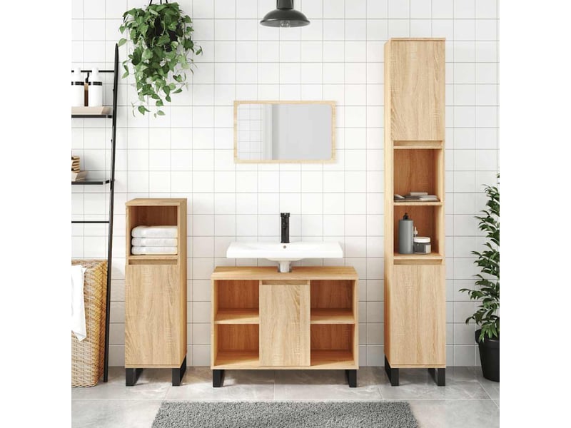  Meuble salle de bain rangement, commode chêne sonoma 80x33x60cm bois d'ingénierie shl5865  - Conforama B