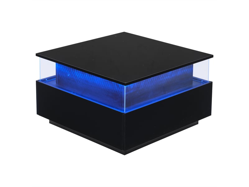  Table basse moderne à led laquée brillante, 70 x 70 x 41 cm, avec 2 tiroirs et une surface d'exposition transparente – capacité de charge jusqu'à 30 kg, idéale pour les salons élégants  - Conforama D