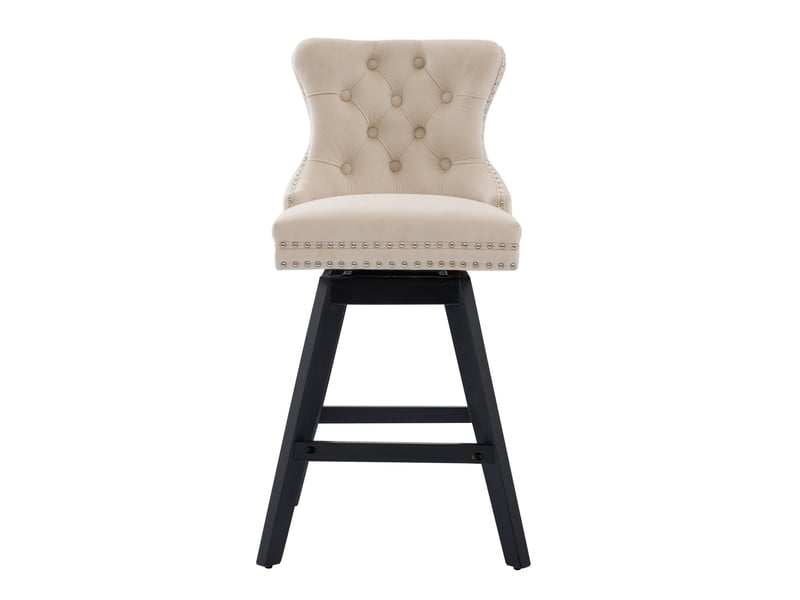  Tabouret de bar pivotant velours beige dossier courbé pieds bois cravdom  - Conforama A