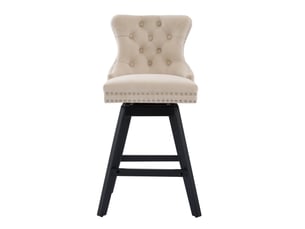 Tabouret de bar pivotant velours beige dossier courbé pieds bois cravdom