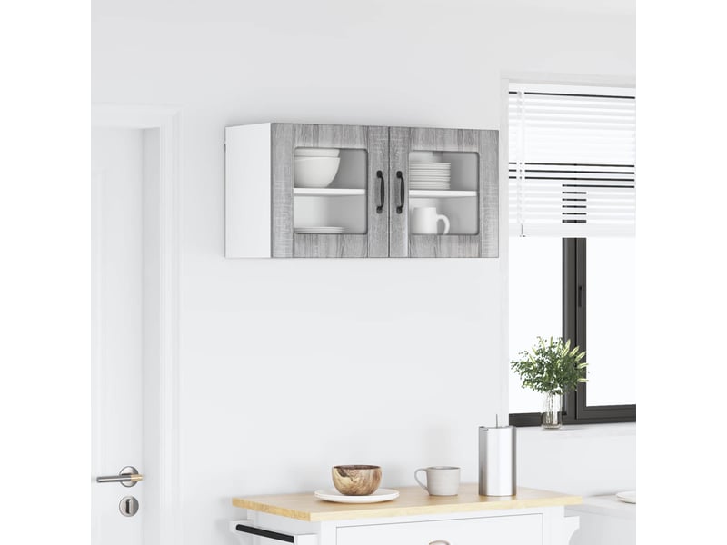 Cabinet en verre mural 2 pcs sonoma gris bois d'ingénierie shl3486 - Conforama D