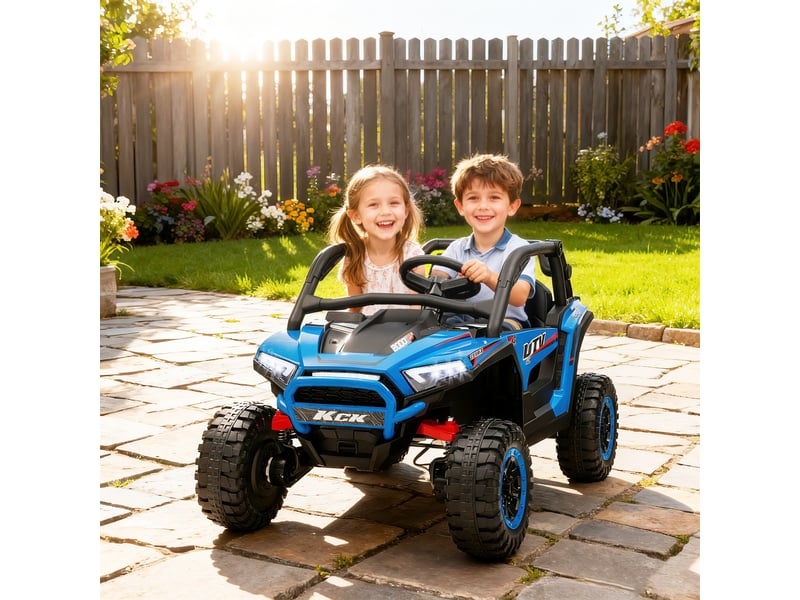  Voiture électrique pour enfants de 3 à 8 ans, 24 v, avec conduite manuelle et télécommande, vitesse 5-7 kmh, bleue  - Conforama C