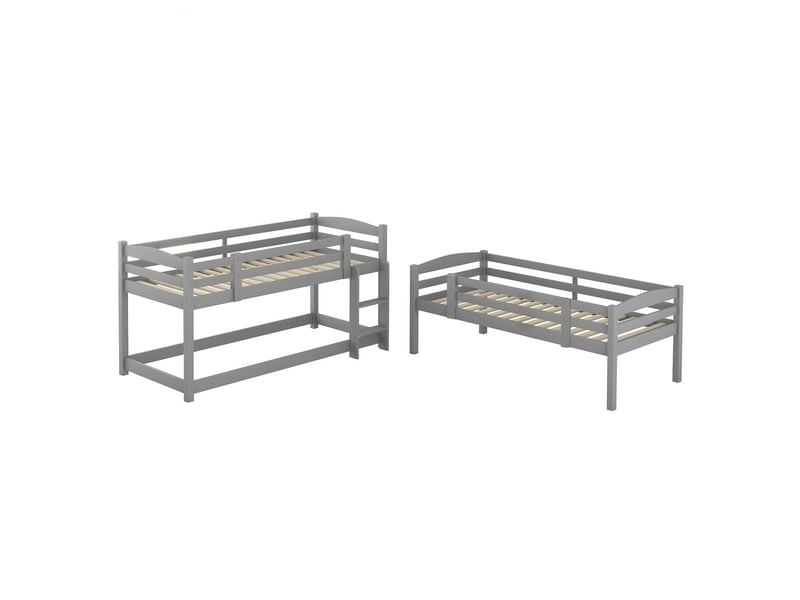  Lit superposé 3 places 90*200cm, lit enfant superposé, lit simple triple en bois pour enfant, sans matelas, gris  - Conforama E