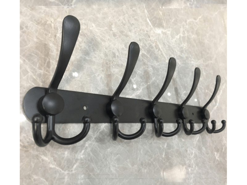 Porte-manteau mural - 5 crochets tri, robuste, acier inoxydable, métallique, noir - Conforama C