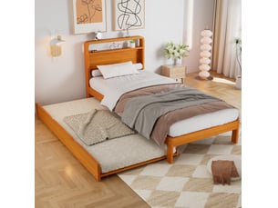 Lit gigogne 90x190/200 cm <strong>HAVRYA</strong> <strong></strong> coloris bois foncé