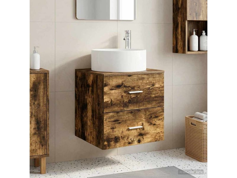 Vanité de lavabo mural, meuble de rangement chêne fumé 49.5x44.5x65.5 cm - Conforama B