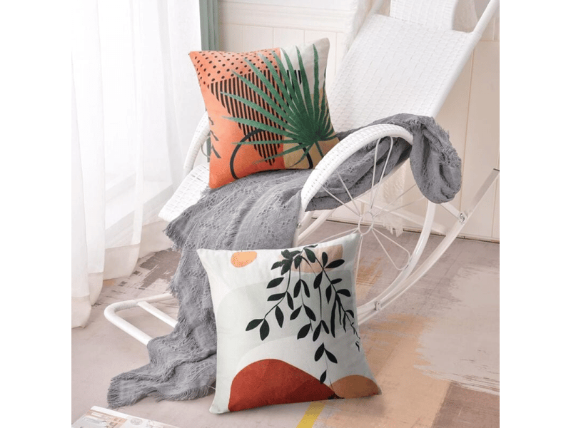  Lot de 4 housse de coussin - lot de 4 45 x 45 cm taie d'oreiller décorative housses de coussin pour canapé velours classic housse de coussin pour maison salon chambre feuilles, blanc  - Conforama B