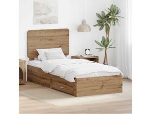 Lit adulte, lit simple, cadre de lit chêne artisanal 90x200cm bois d'ingénierie cf5716