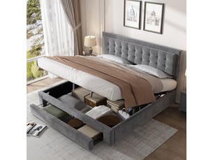 Lit avec rangement 180x200 cm <strong></strong>  <strong></strong> coloris gris
