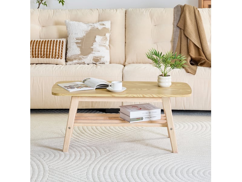  Table basse 100x48x42 cm à double niveau, grand espace de rangement, pour salon, appartement, bois, chic, couleur bois  - Conforama D