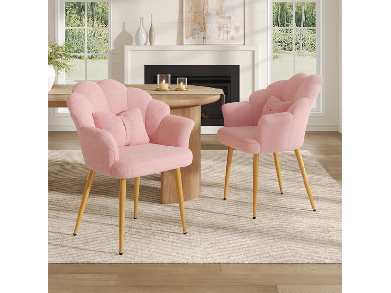 Lot de 2 fauteuils de salle à manger en tissu bouclette rose, 64x65,5x85 cm - Conforama B