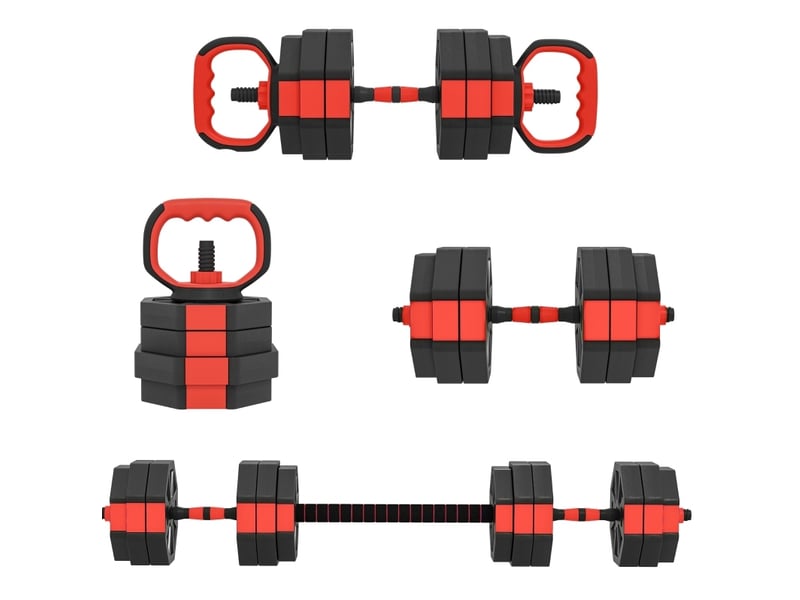  Set d'haltères 4-en-1 125x18x18 cm réglable rouge  - Conforama A
