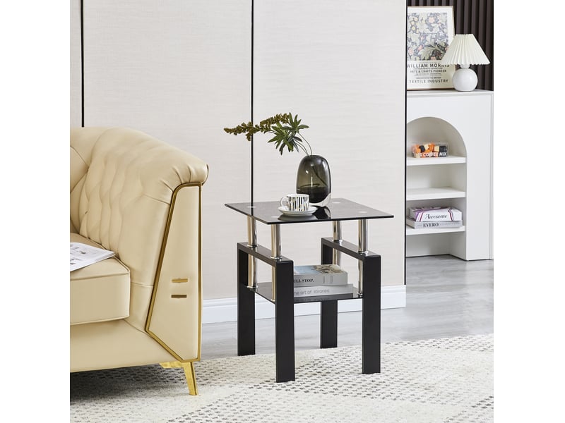  Lot de 2 tables d'appoint 45,01 x 45,01 x 52,02 cm en verre trempé noir chicfurn  - Conforama B