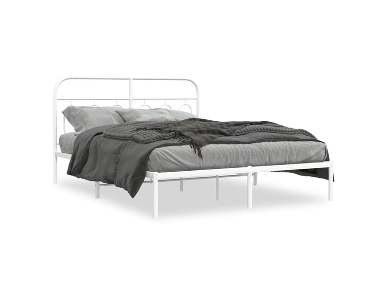  Lit double- lit adulte -  cadre de lit métal sans matelas et tête de lit blanc 150x200 cm  - Conforama A