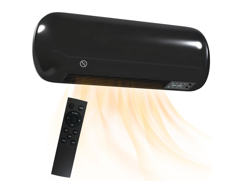  Chauffage mural électrique 2000 w noir, 3 modes, écran led, thermostat et oscillation  - Conforama B