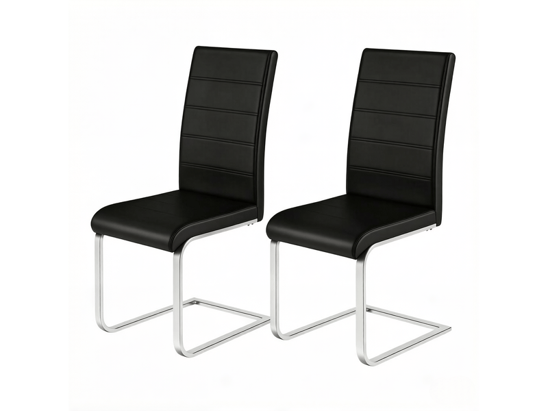  Lot de 2 chaises de salle à manger à piètement traîneau  - dossier haut ergonomique pu noir  - Conforama A