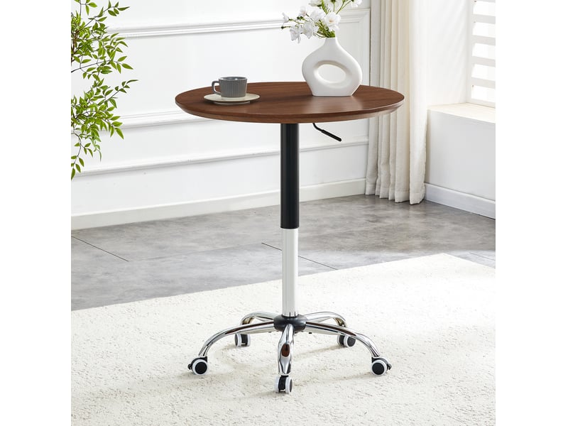 Table de salle à manger réglable en hauteur avec roulettes freinées, plateau rond, pour cuisine et bureau, noyer, ø 70 cm - Conforama D