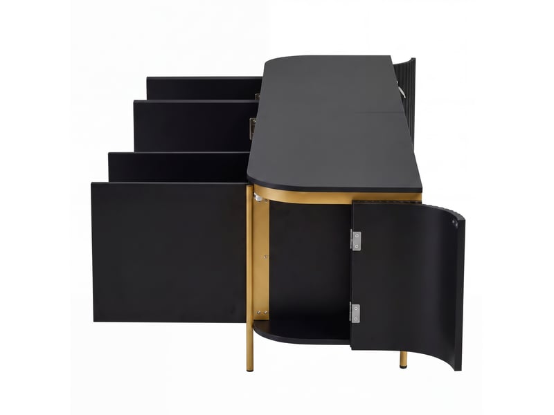  Meuble tv bas avec 6 portes 180x38x46 cm en mdf noir  - Conforama R