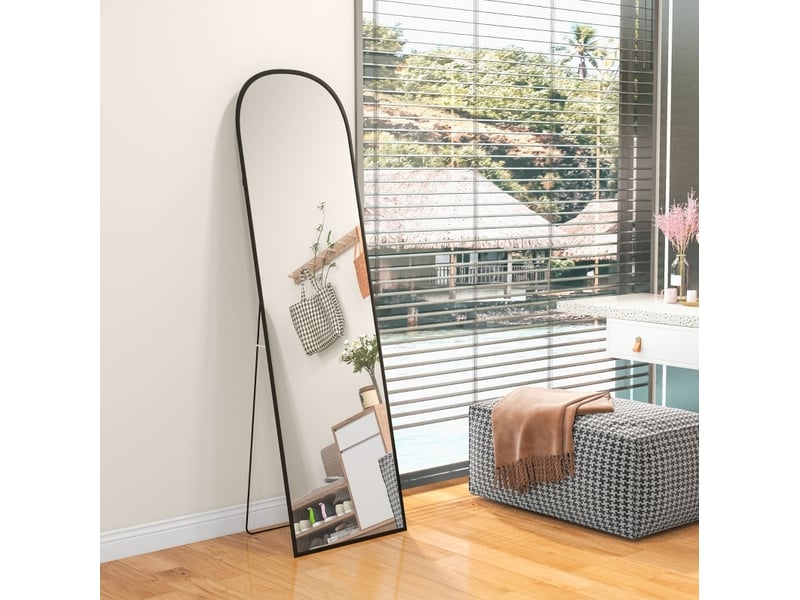  Miroir sur pied plein format 170x50 cm – noir – arqué, mural ou à poser, cadre en aluminium résistant  - Conforama B