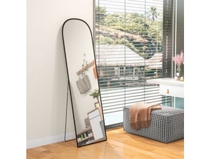 Miroir sur pied plein format 170x50 cm – noir – arqué, mural ou à poser, cadre en aluminium résistant