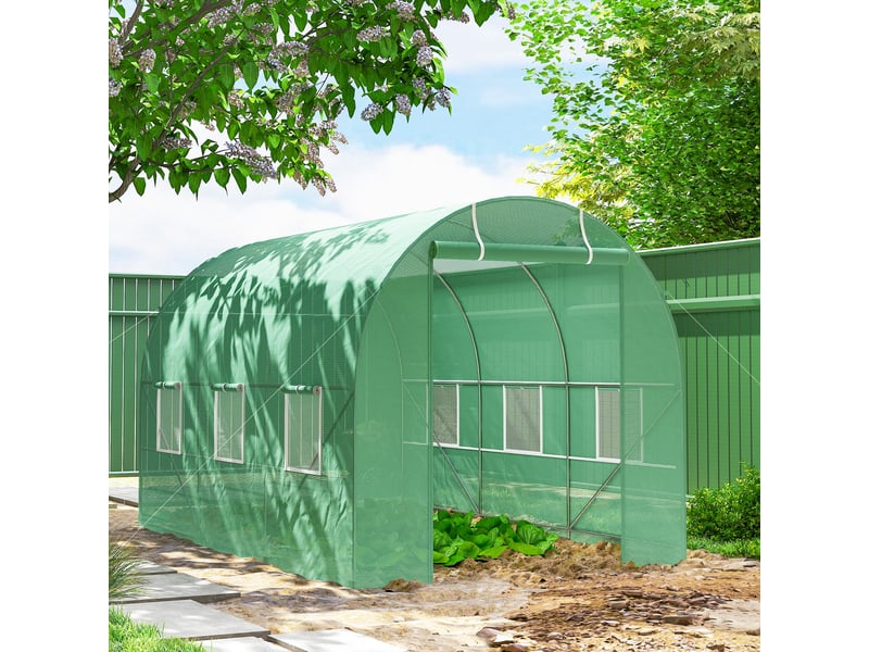  Serre de jardin tunnel 3,5 x 2 m avec structure en acier et bâche en polyéthylène pe 140 gm² verte  - Conforama D