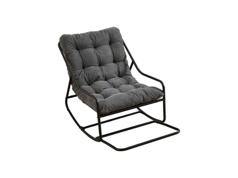  Fauteuil à bascule extérieur,75x116x82 cm,avec coussin réglable,acier,noir et gris  - Conforama A