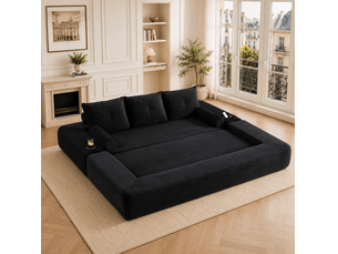 Canapé droit compressé convertible <strong>MAISENTIEL</strong> <strong></strong> 3 places Velours côtelé noir