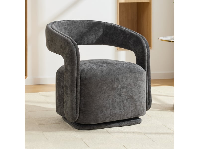  Fauteuil pivotant 360° barrel chair avec dossier ergonomique - lpospi - chenille, bois gris foncé  - Conforama B