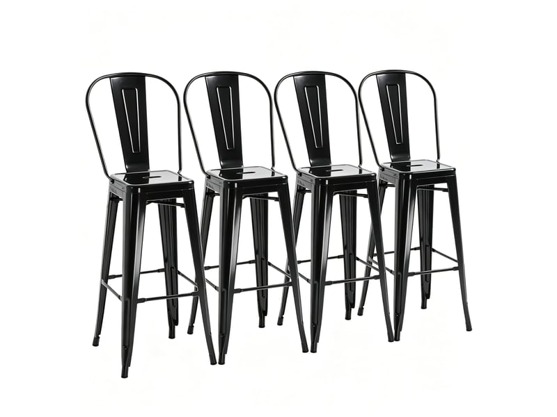  Tabourets de bar lot de 4 empilables avec dossier amovible - lpospi - repose-pieds, métal - noir  - Conforama A