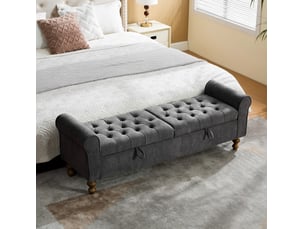 Banc coffre 2 couvercles, rangement intégré, design moderne, structure robuste, salon et chambre, tissu bouclé, gris