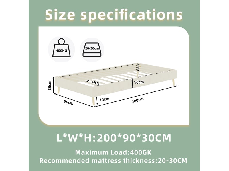  Cadre de lit enfant 90x200 cm beige en tissu avec pieds coloris bois naturel  - Conforama C