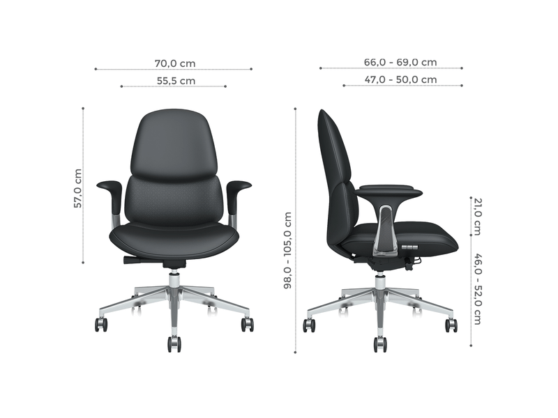Fauteuil de bureau mi-haut 69 x 70 x 105 cm noir en cuir, inclinaison verrouillable et réglage hauteur - Conforama B