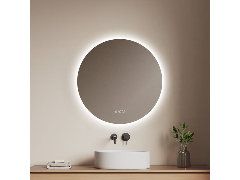  Emke miroir de salle de bain led rond diamètre 60 cm, anti-buée, rétro-éclairage sans cadre, interrupteur tactile, 3 couleurs de lumière  - Conforama B